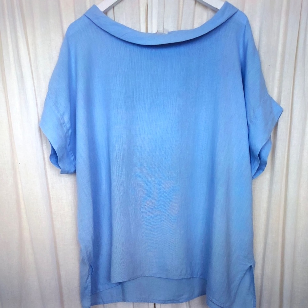 EAST Light Blue Women's Blouse - Casual Short Sleeve Top